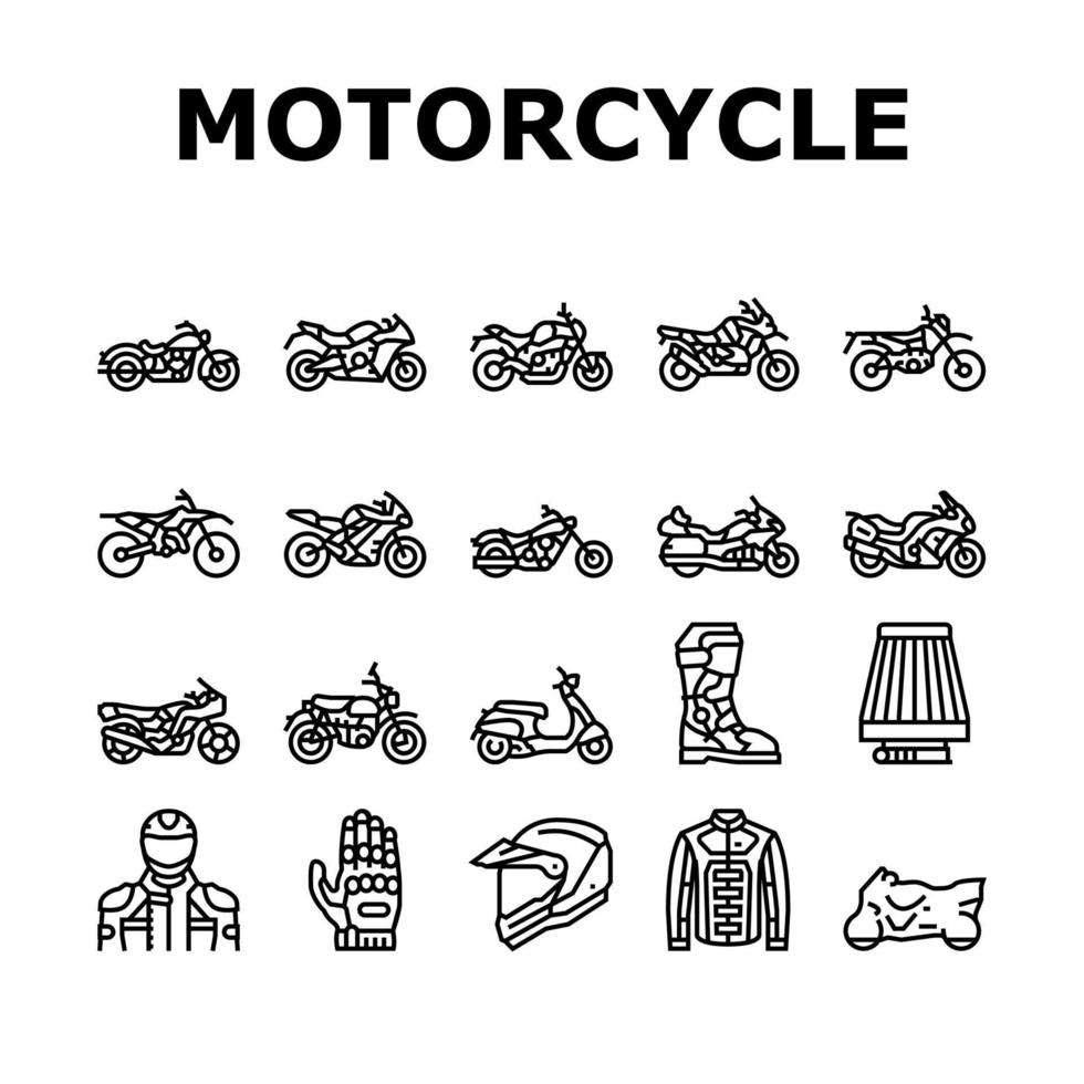motocicletta tipi di trasporto icone set vettoriale