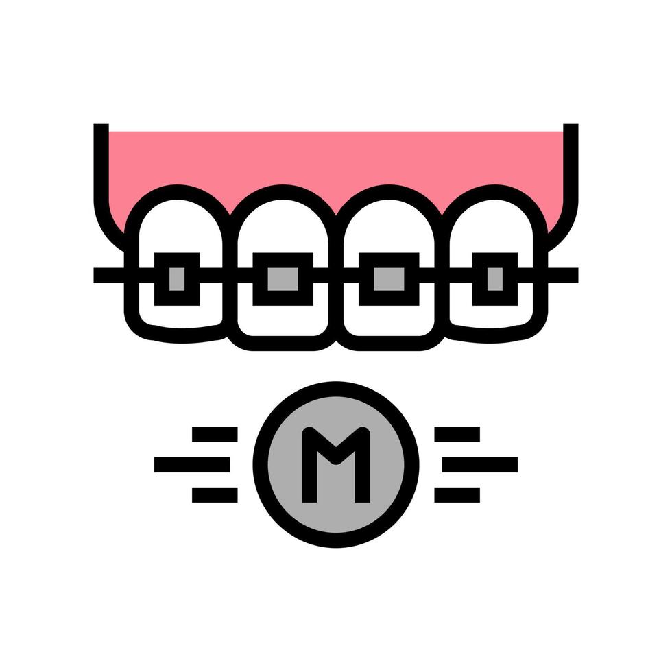 illustrazione vettoriale dell'icona del colore delle parentesi graffe dei denti in materiale metallico