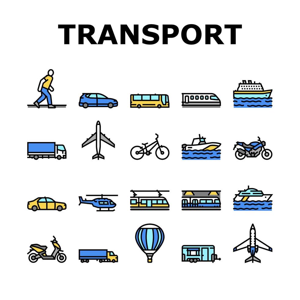 trasporto per la guida e il volo set di icone vettoriali