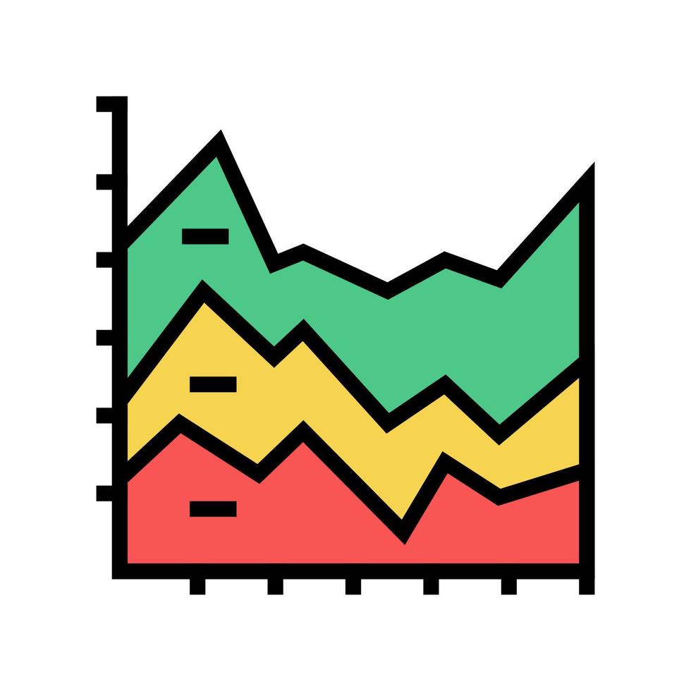 illustrazione vettoriale dell'icona del colore del grafico ad area impilata