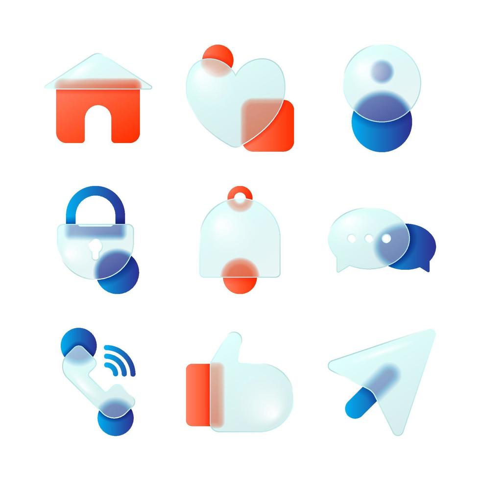 collezione di icone dell'interfaccia utente dei social media di morfismo di vetro vettore