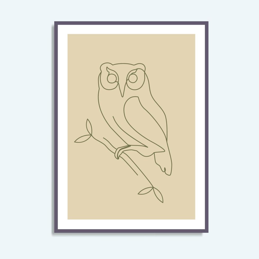 disegno del manifesto di arte della parete del disegno al tratto dell'uccello della fauna selvatica del gufo astratto vettore