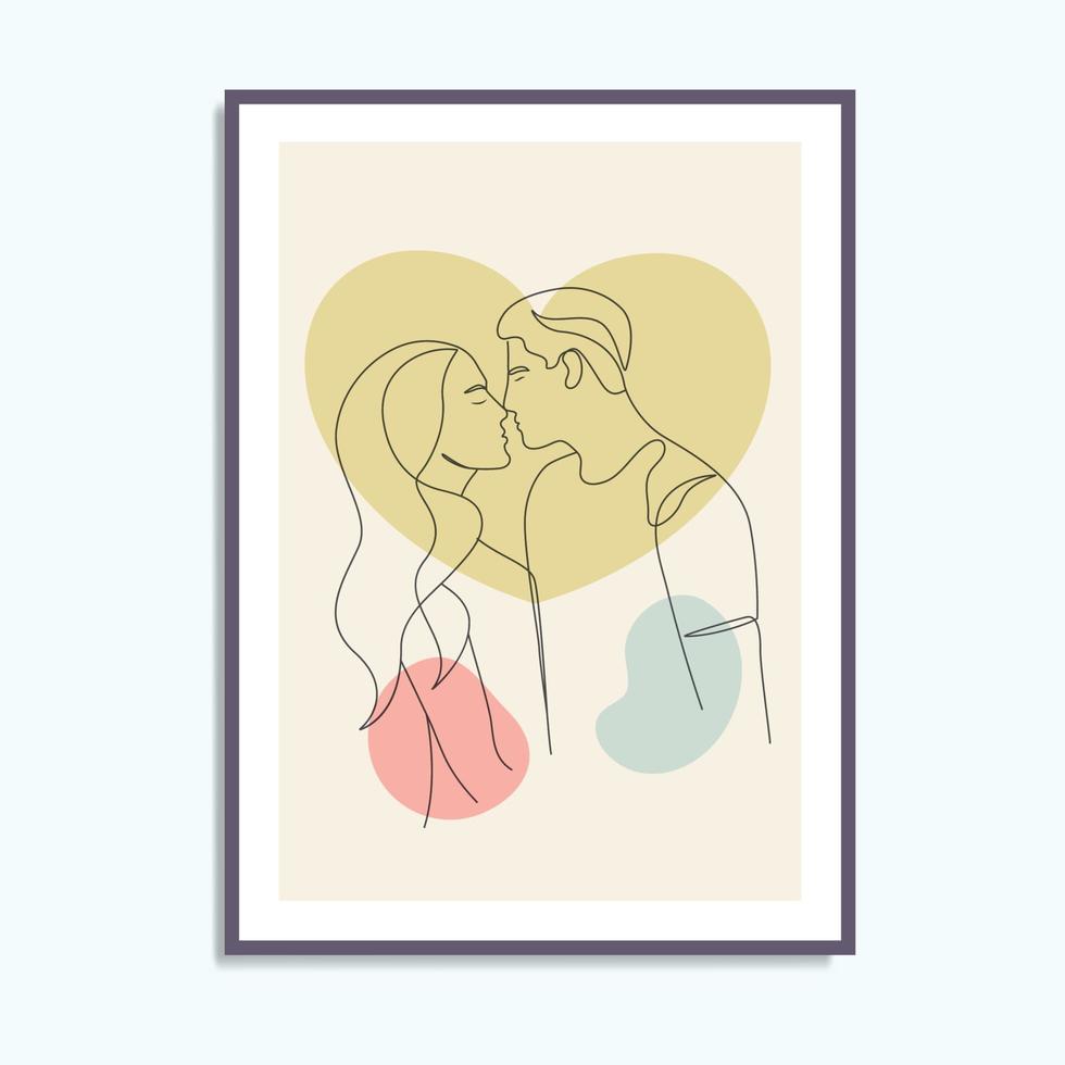Romantico coppia adorabile poster da parete arte elegante linea stile arte disegno vettore