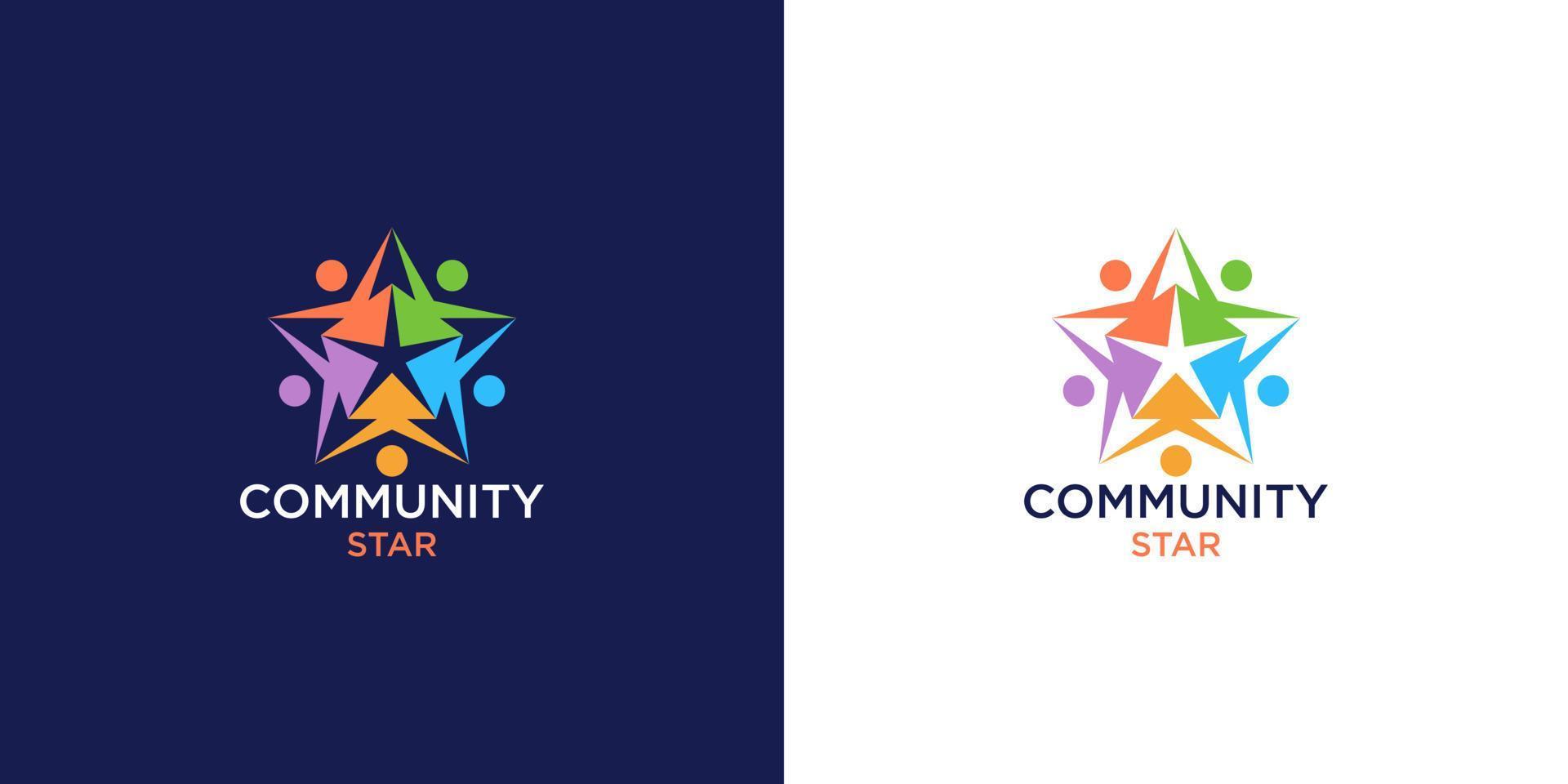logo di cura della comunità delle persone con il concetto di stella creativa vettore