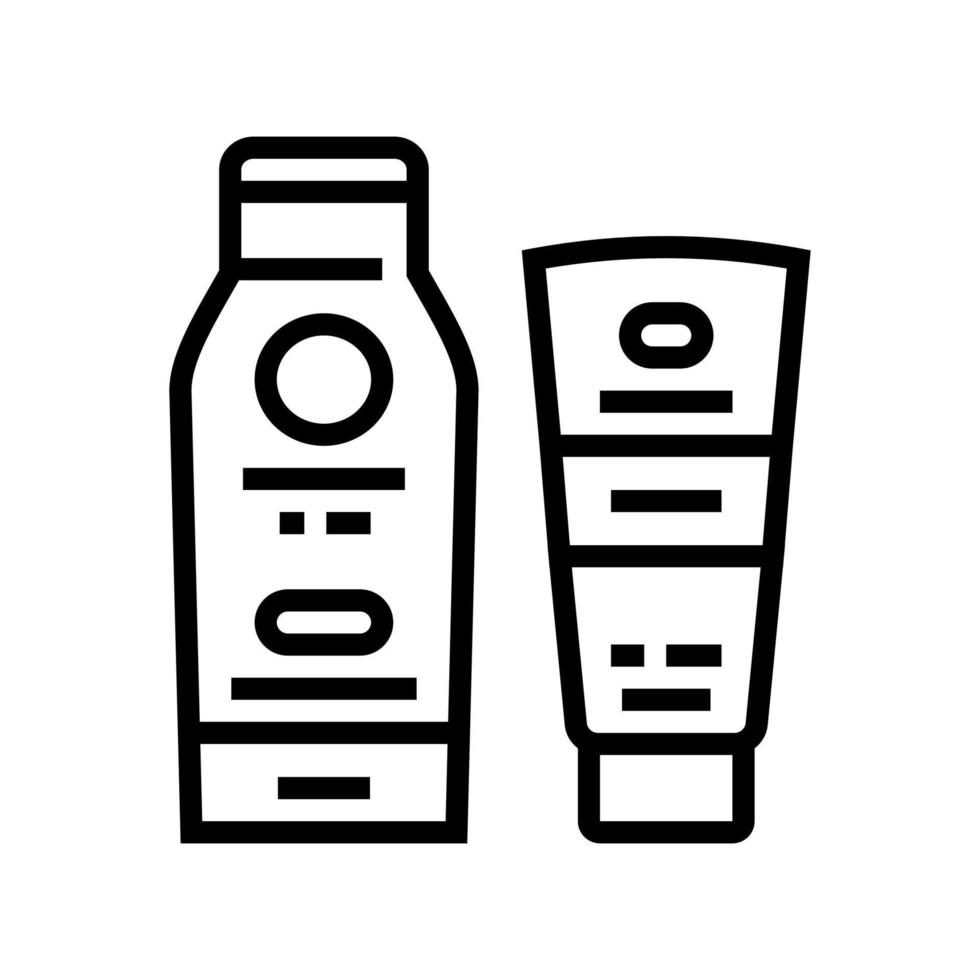 illustrazione vettoriale dell'icona della linea del tubo e della bottiglia dopo la crema solare