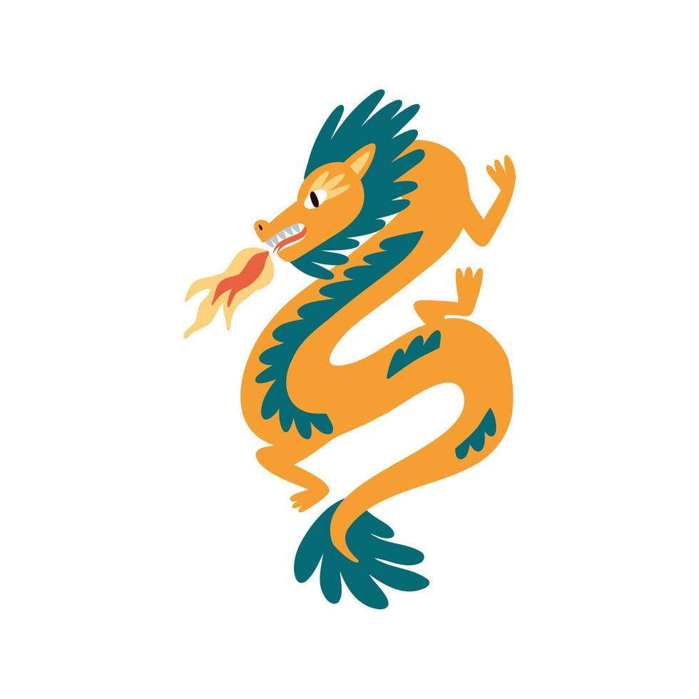 drago cinese piatto disegnato a mano. capodanno cinese, immagini a tema cinese per decorare carta, tessuto, ecc. vettore