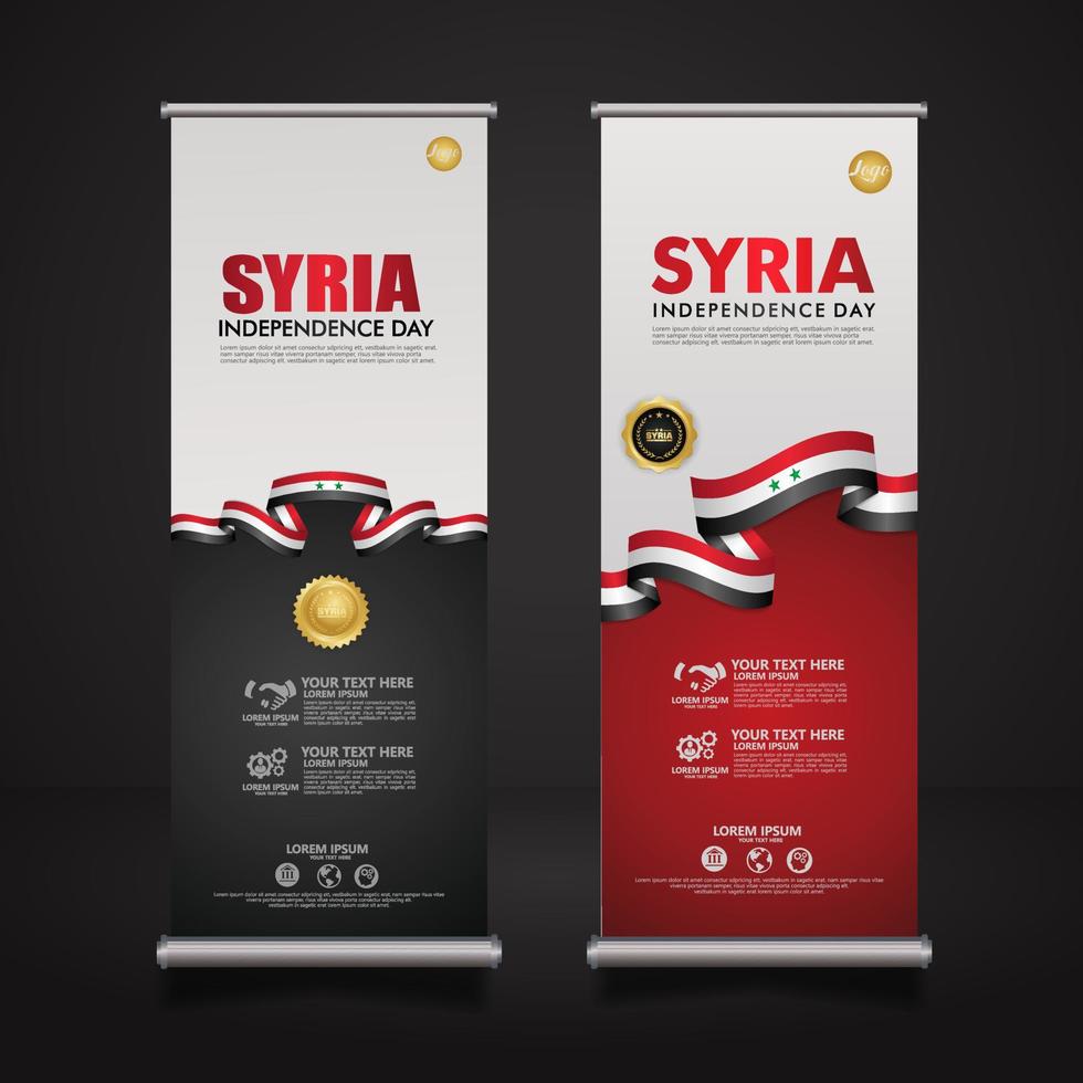 impostare roll up banner promozioni siria felice giorno dell'indipendenza modello di sfondo vettore