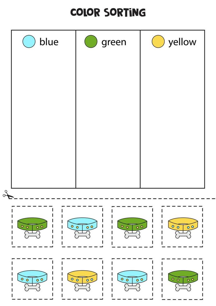 ordina i collari per cani in base ai colori. imparare i colori per i bambini. vettore