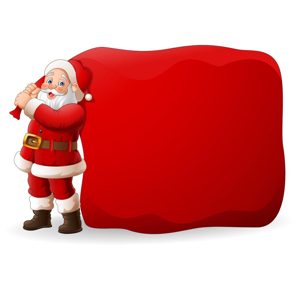 Babbo Natale dei cartoni animati che tira una borsa enorme vettore