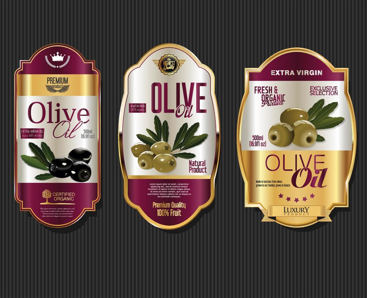 collezione di etichette colorate di olio d'oliva vettore