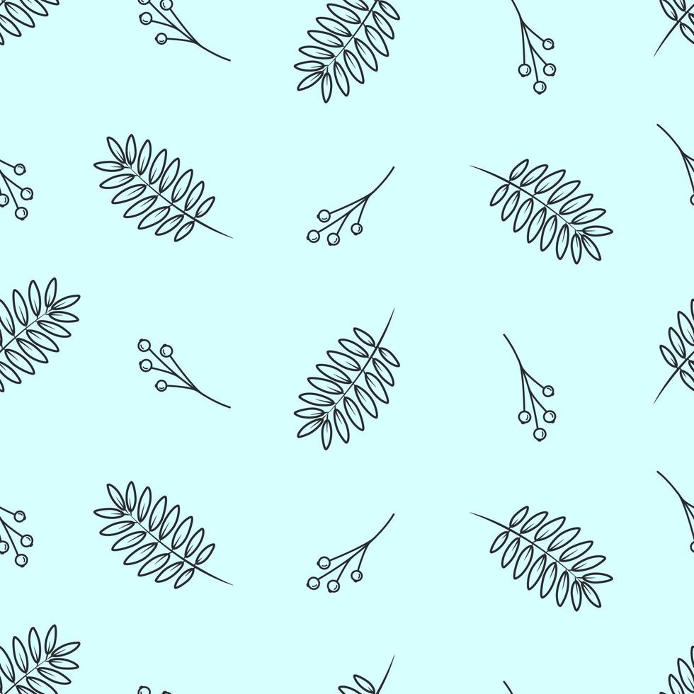 rami e foglie di cenere di montagna, bacche di sorbo autunnale, motivo doodle senza cuciture vettore