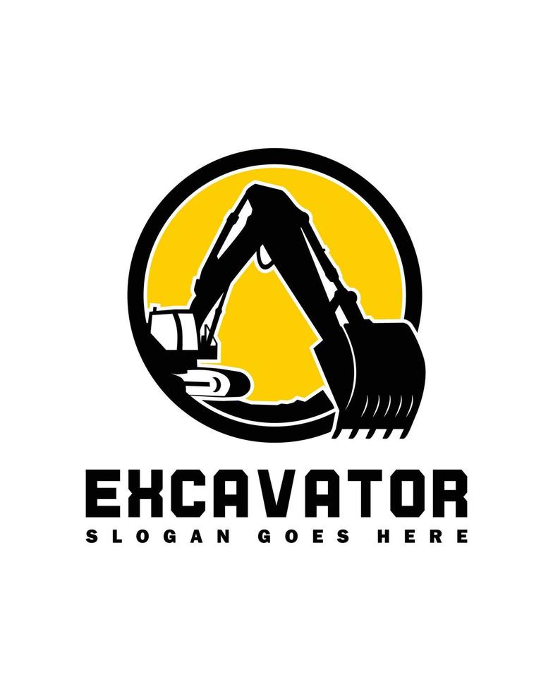 modello di logo dell'escavatore, attrezzature pesanti per il logo di costruzione vettore