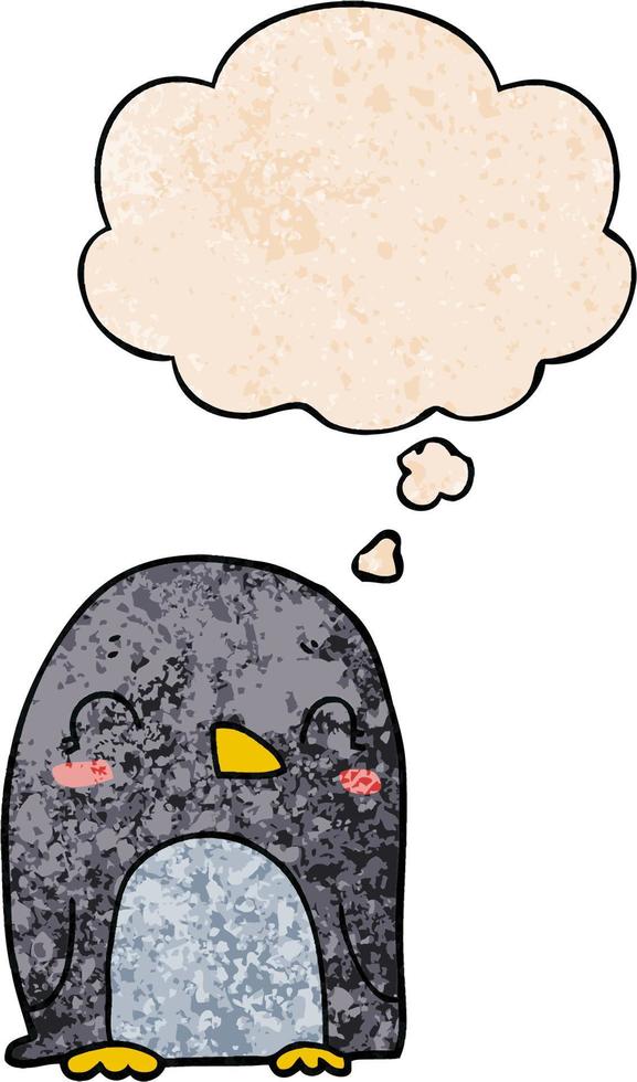 cartone animato pinguino e bolla di pensiero in stile grunge texture pattern vettore