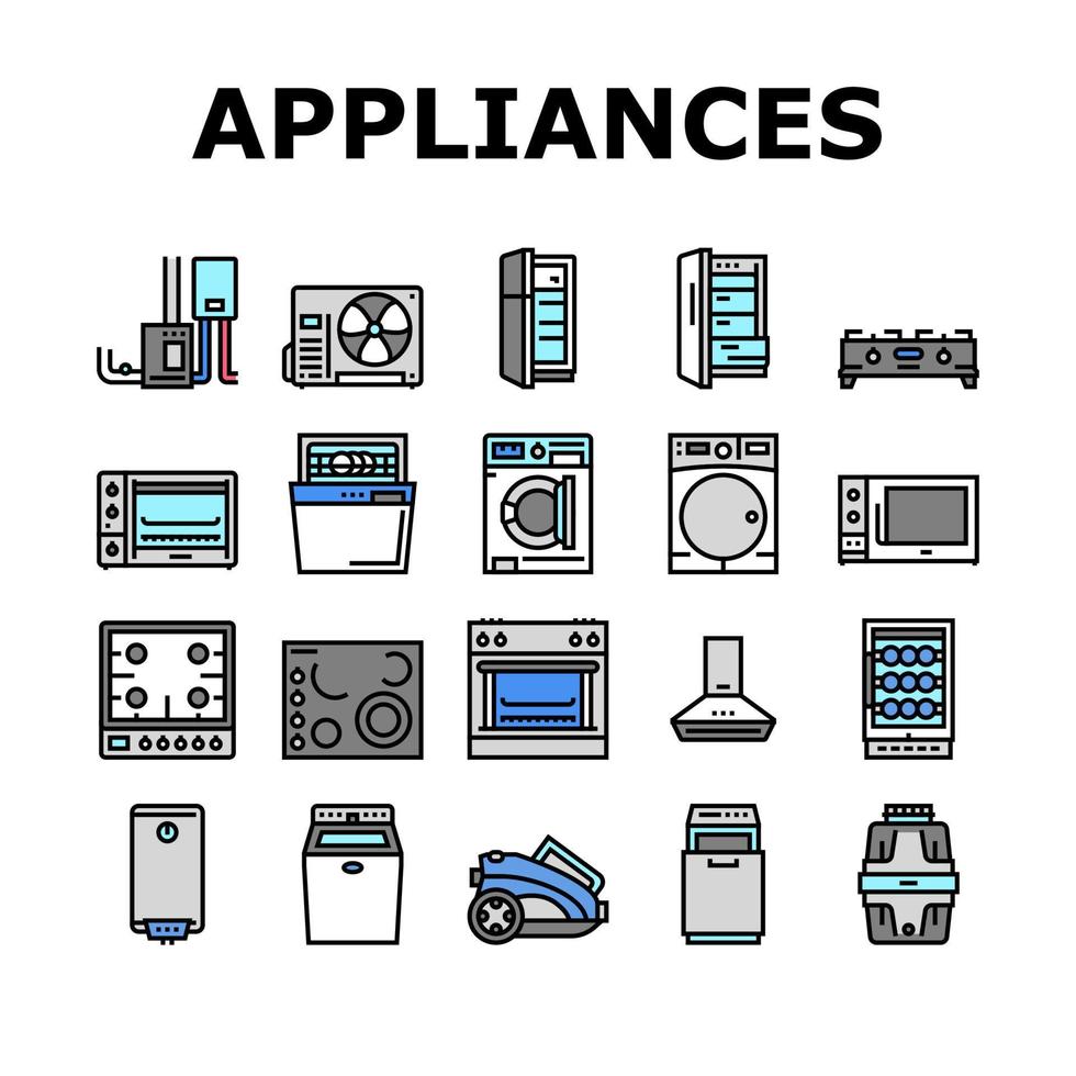 elettrodomestici apparecchiature domestiche icone set vettoriale