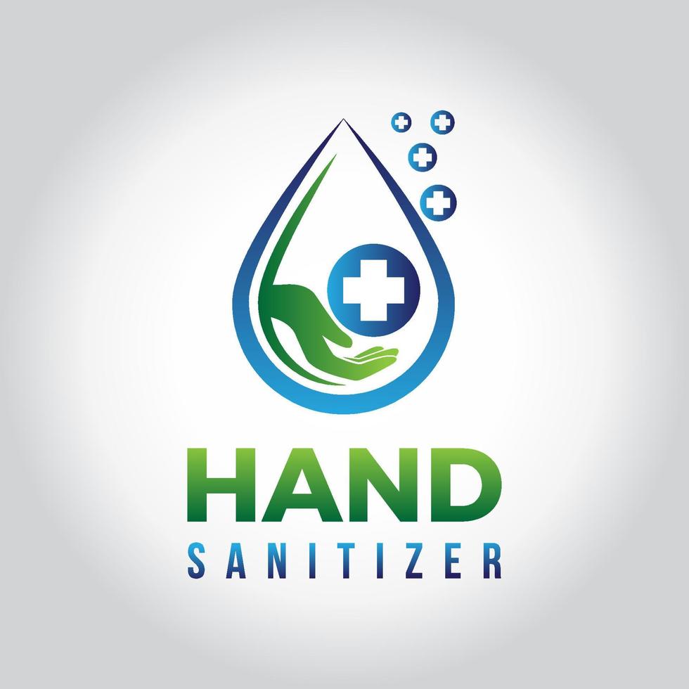 logo sanitario moderno disinfettante per le mani blu e verde vettore