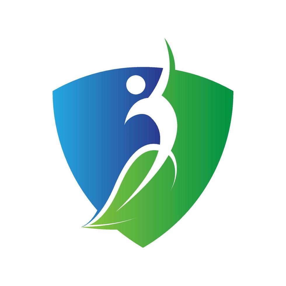 modello vettoriale del logo dell'ambiente foglia scudo verde e blu