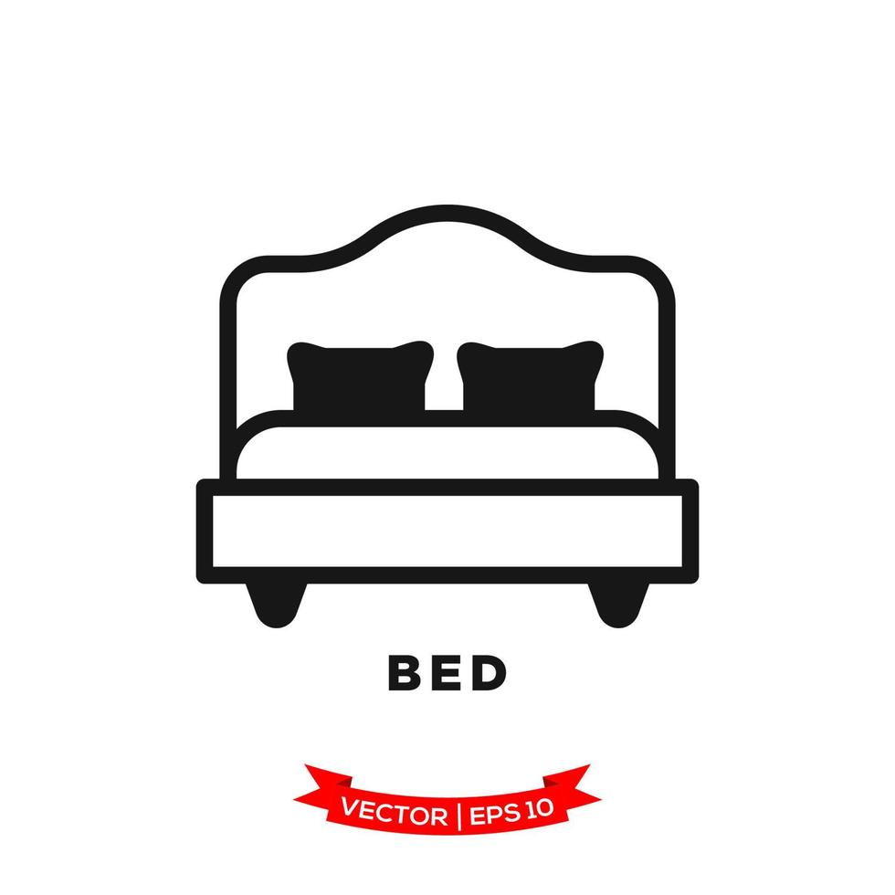 illustrazione della camera da letto, icona del letto in stile piatto alla moda vettore
