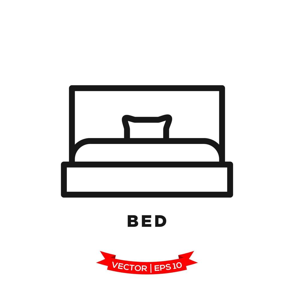 illustrazione della camera da letto, icona del letto in stile piatto alla moda vettore
