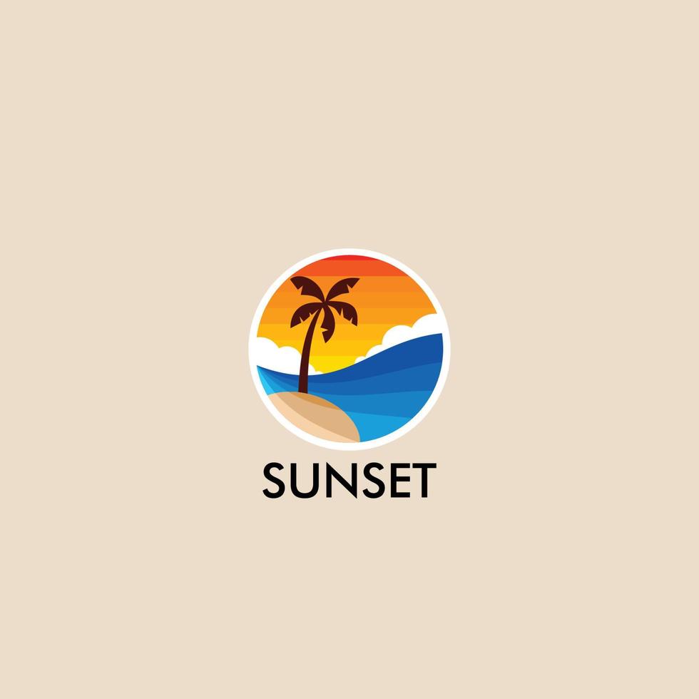 spiaggia, mare, tramonto, alba, logo design illustrazione vettoriale