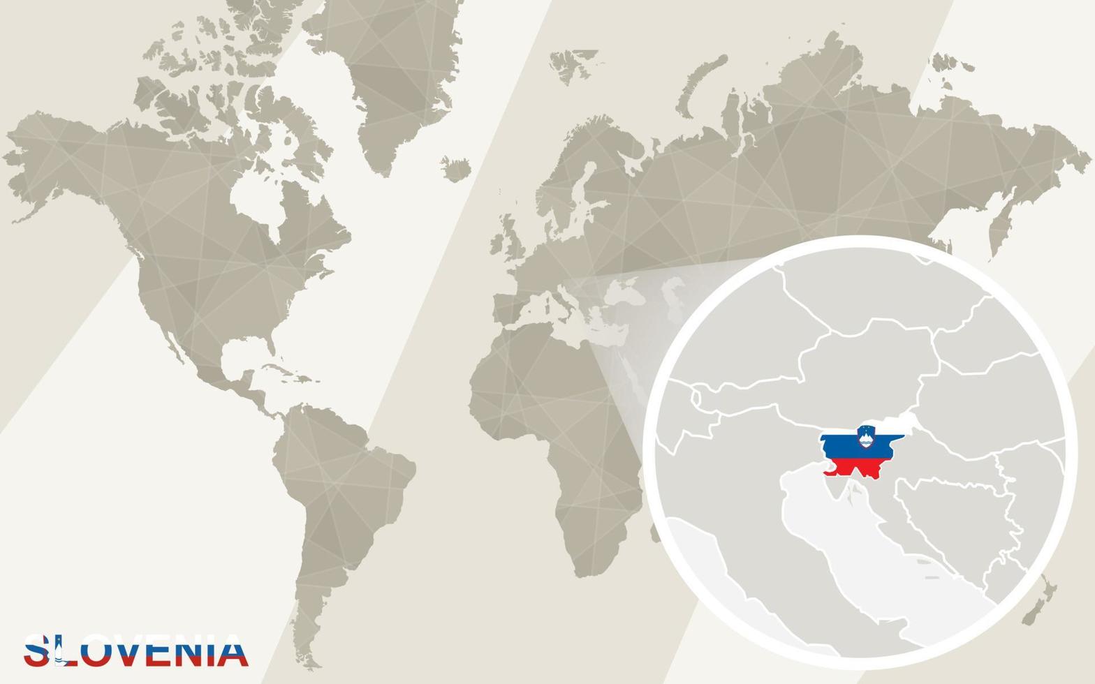 ingrandisci la mappa e la bandiera della slovenia. mappa del mondo. vettore
