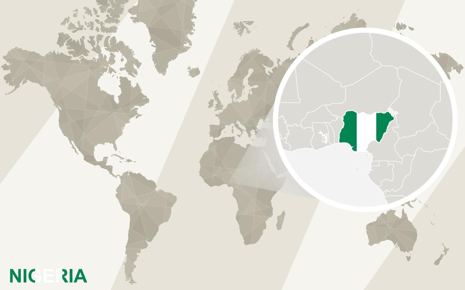 ingrandisci la mappa e la bandiera della nigeria. mappa del mondo. vettore