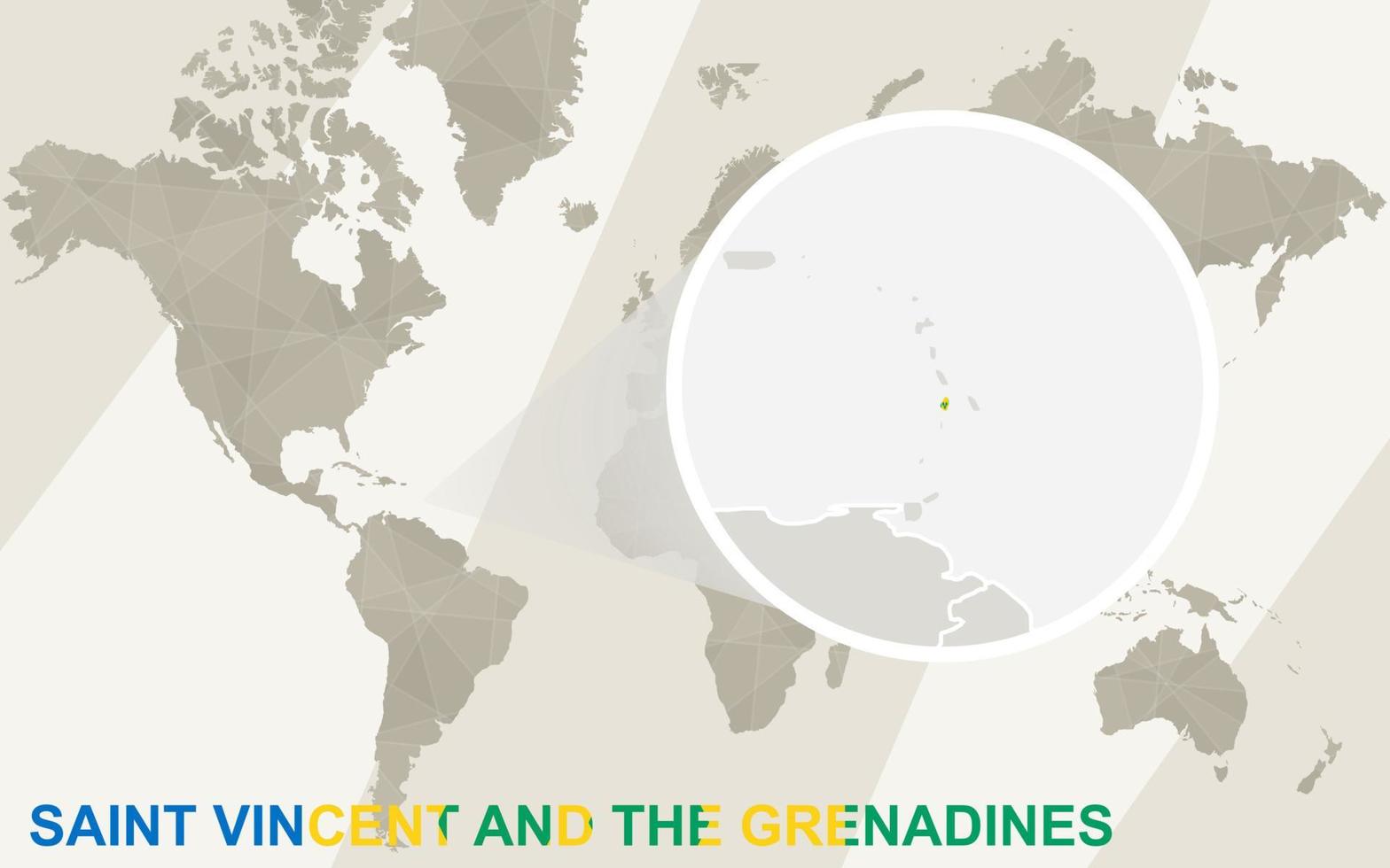 ingrandisci mappa e bandiera di saint vincent e grenadine. mappa del mondo. vettore