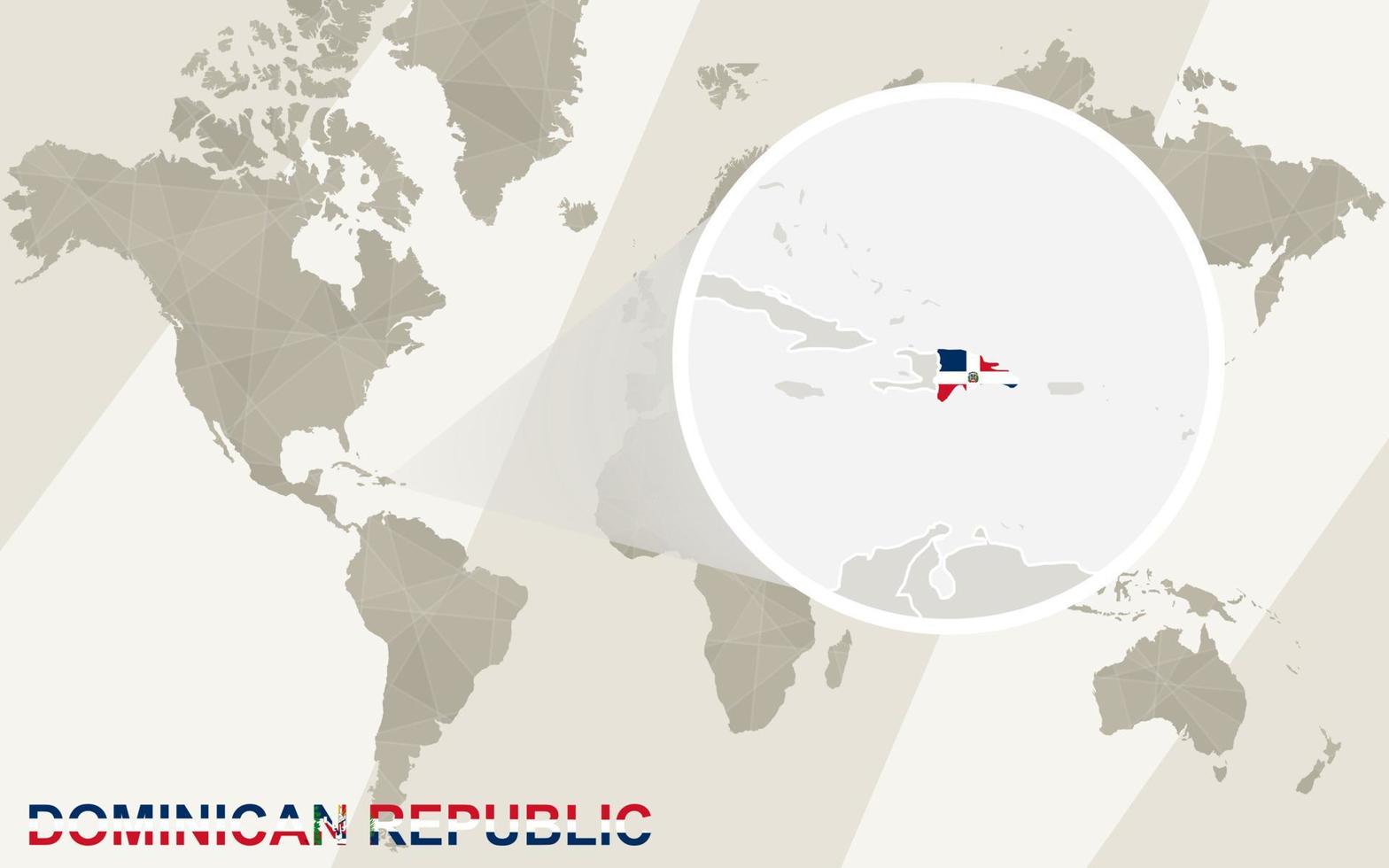 ingrandisci la mappa e la bandiera della repubblica dominicana. mappa del mondo. vettore
