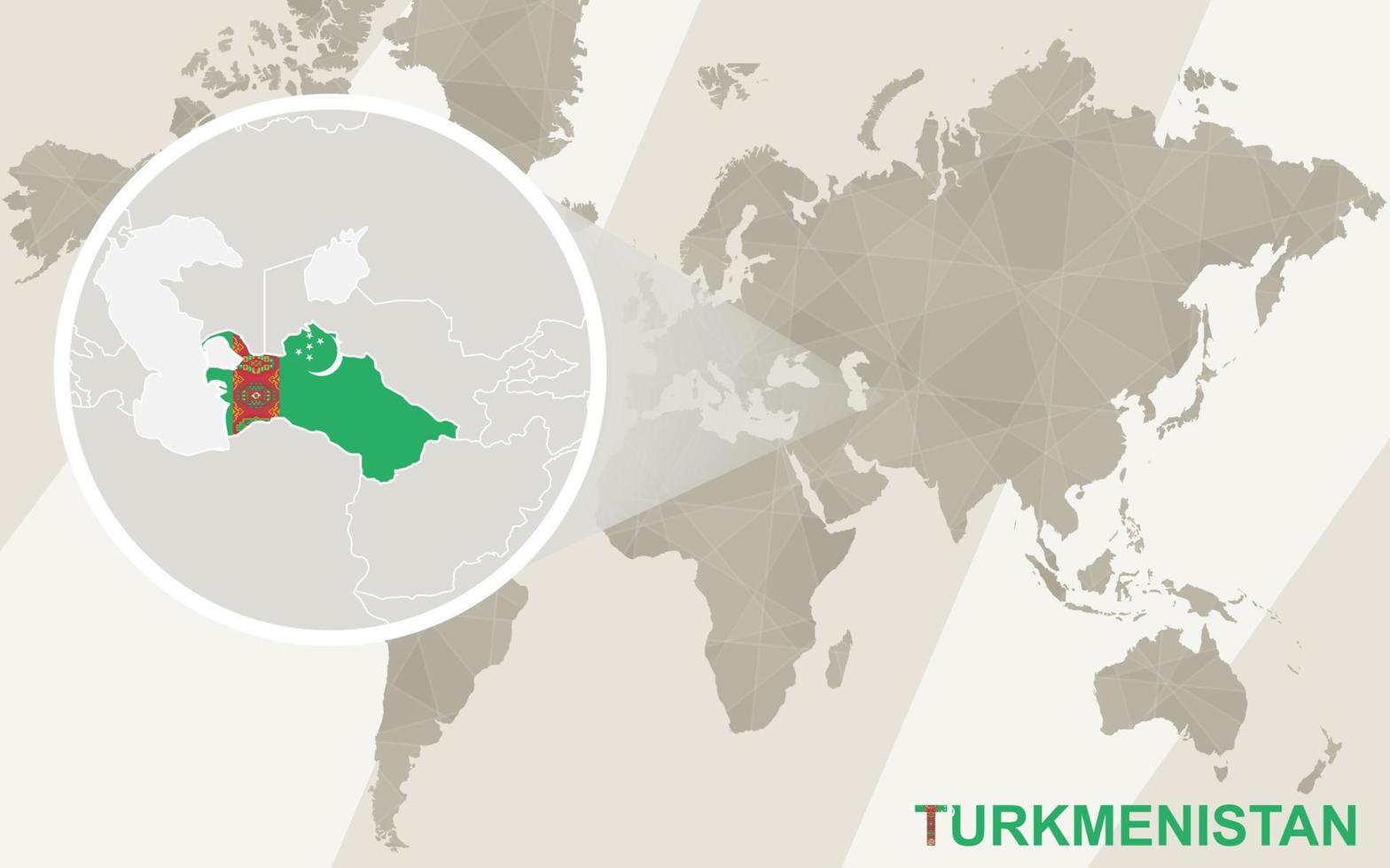 ingrandisci la mappa e la bandiera del turkmeno. mappa del mondo. vettore