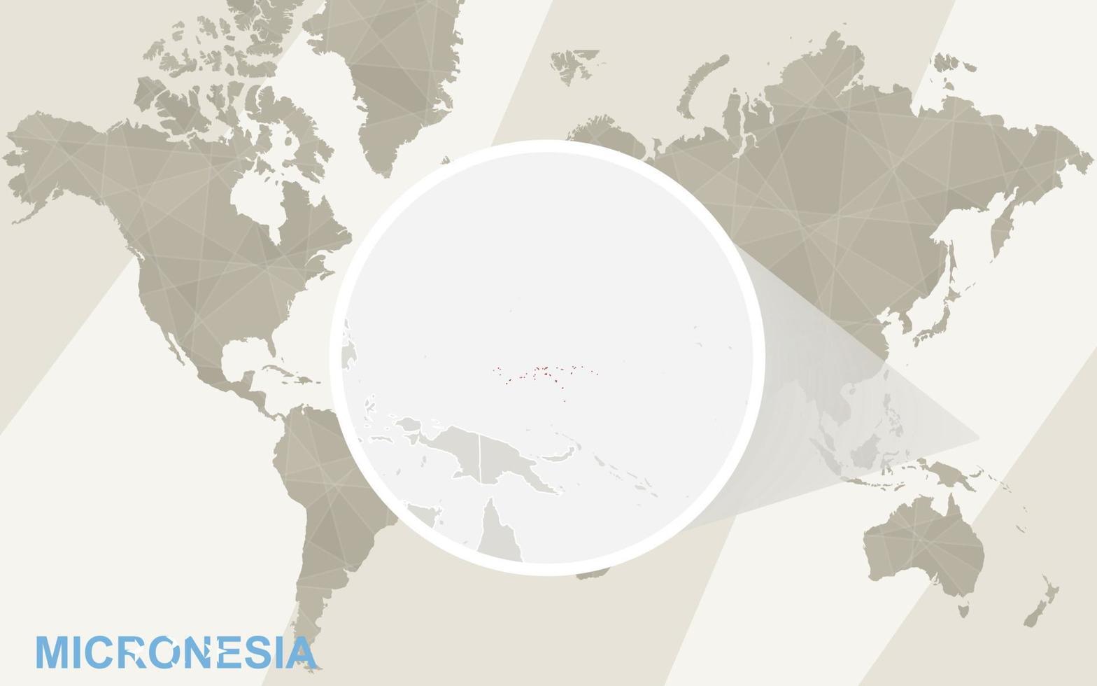 ingrandisci la mappa e la bandiera della micronesia. mappa del mondo. vettore