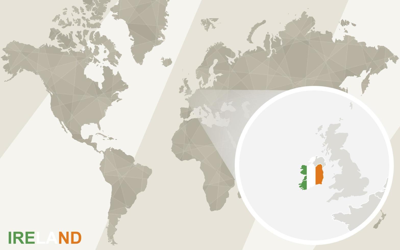 ingrandisci la mappa e la bandiera dell'irlanda. mappa del mondo. vettore