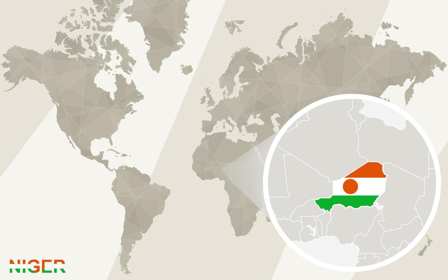 ingrandisci la mappa e la bandiera del niger. mappa del mondo. vettore