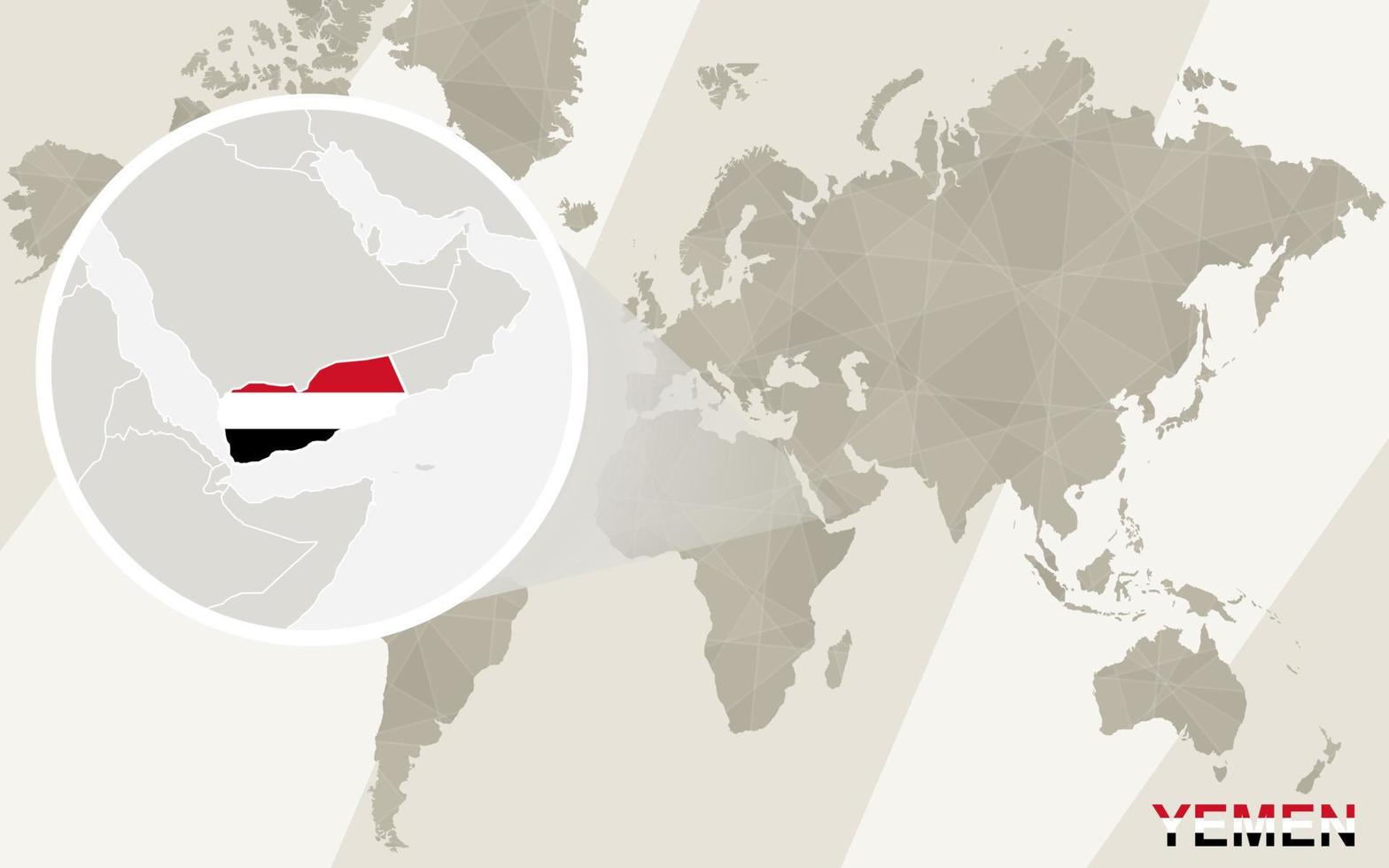 ingrandisci la mappa e la bandiera dello yemen. mappa del mondo. vettore
