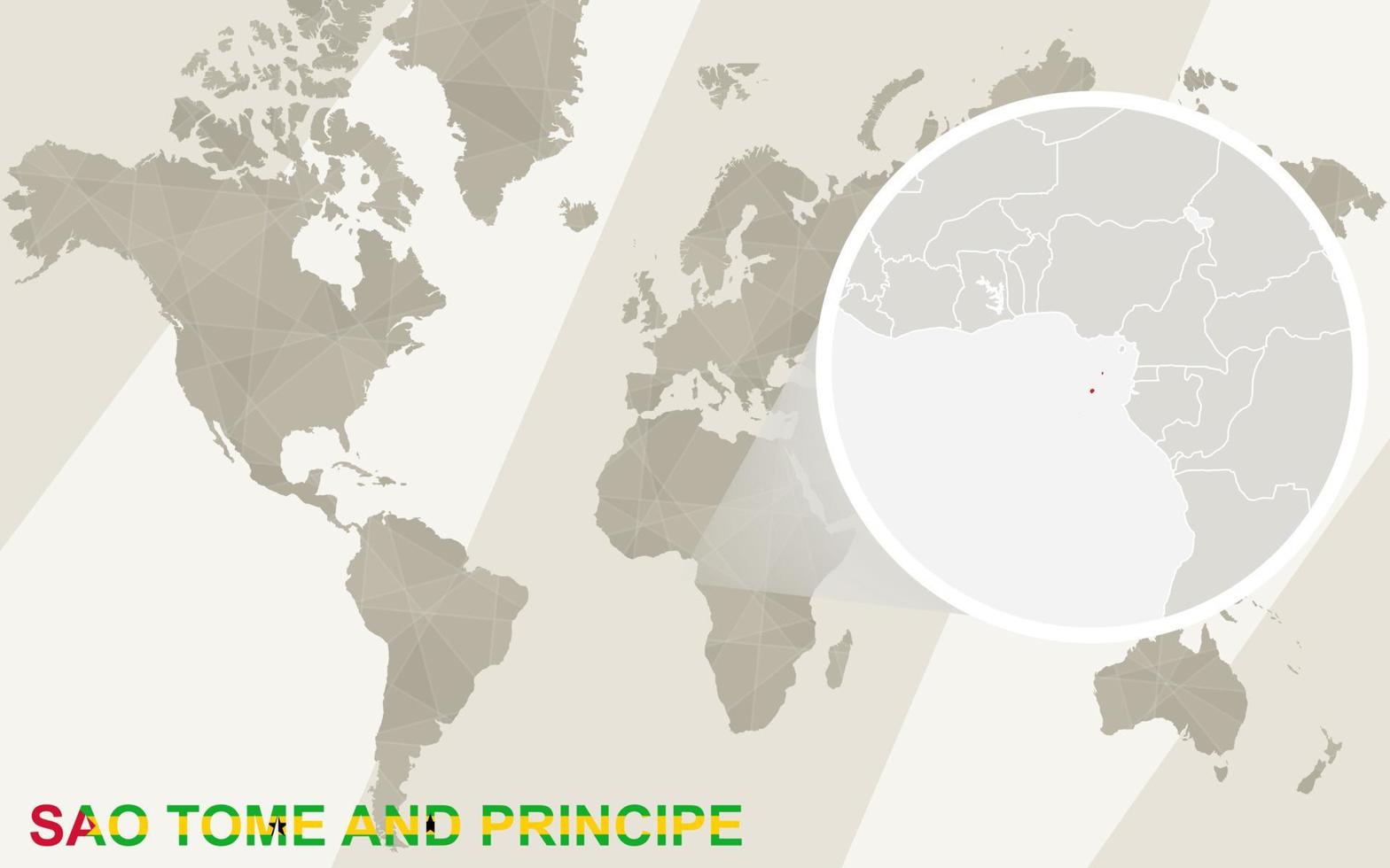 ingrandisci mappa e bandiera di sao tomo e principe. mappa del mondo. vettore