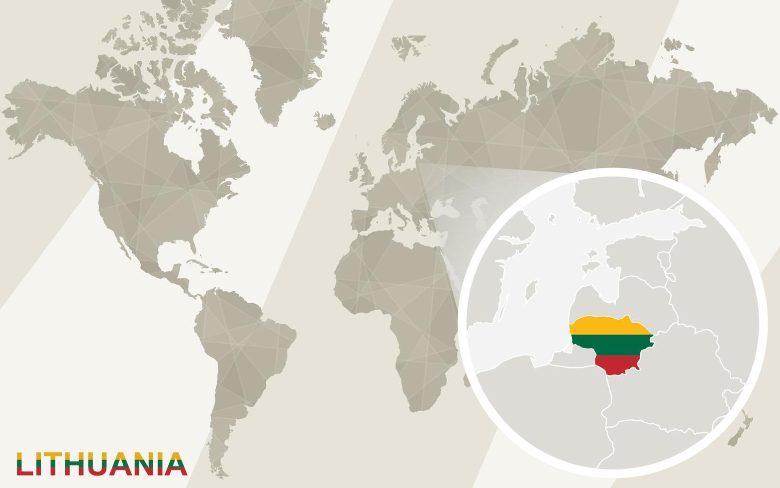 ingrandisci la mappa e la bandiera della lituania. mappa del mondo. vettore