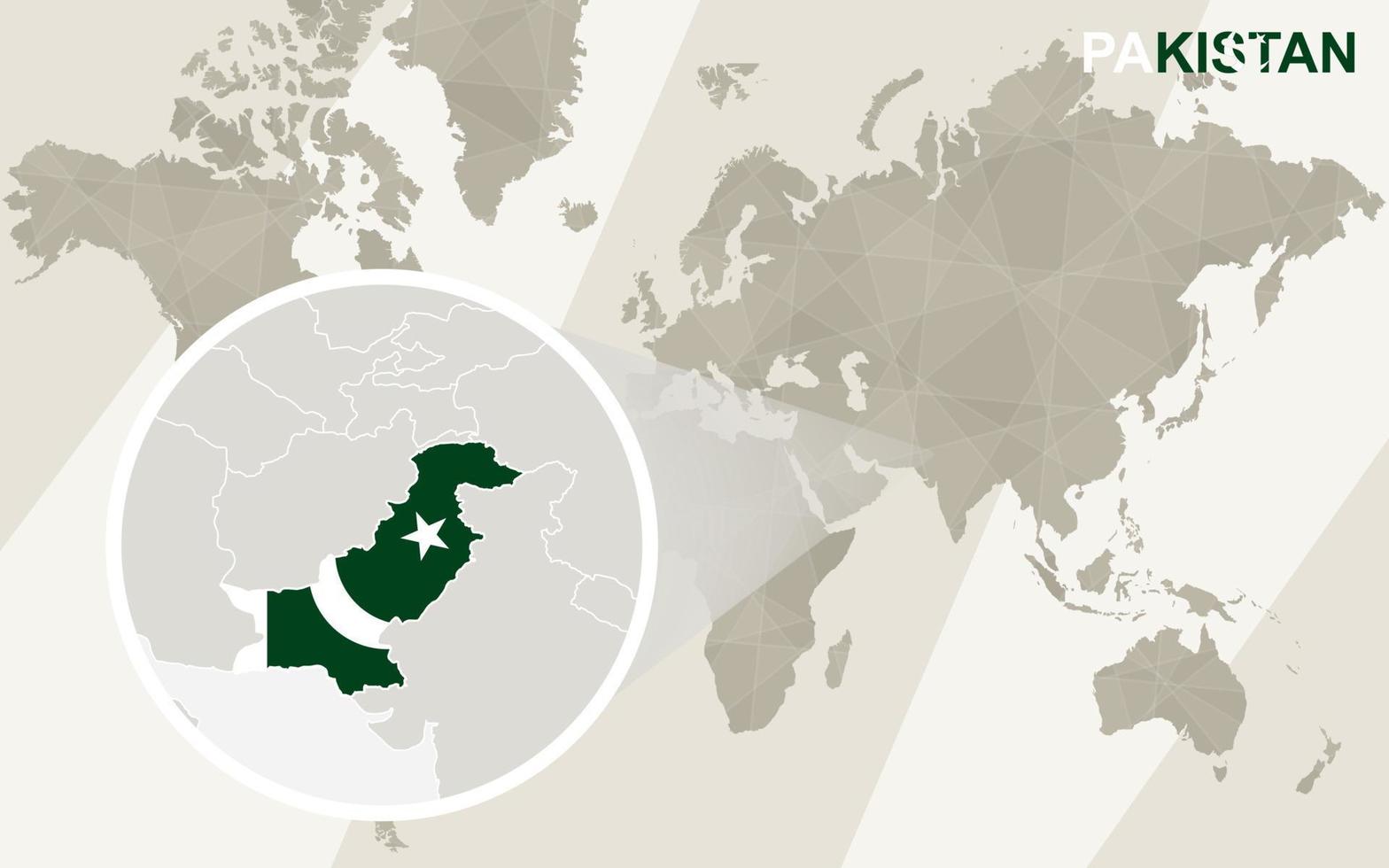 ingrandisci la mappa e la bandiera del pakistan. mappa del mondo. vettore