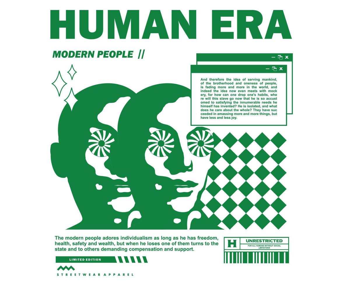 illustrazione vintage del design della maglietta della gente moderna dell'era umana, grafica vettoriale, poster tipografico o magliette street wear e stile urbano vettore