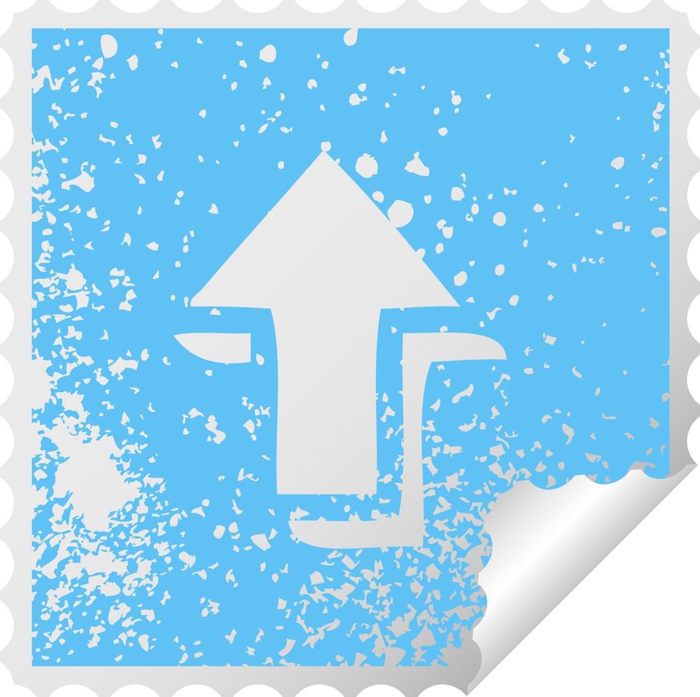 simbolo dell'adesivo con peeling quadrato in difficoltà che indica la freccia vettore