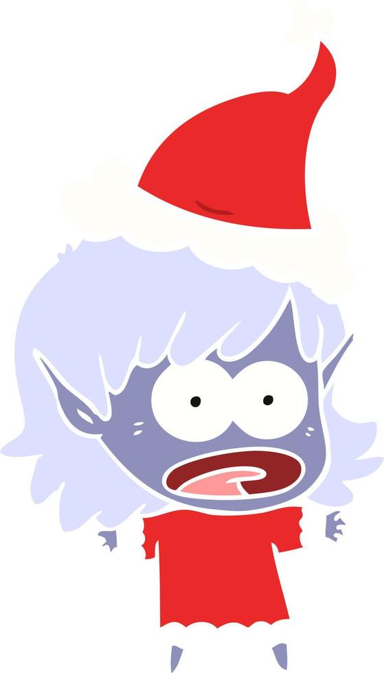 illustrazione a colori piatta di una ragazza elfo scioccata che indossa un cappello da Babbo Natale vettore