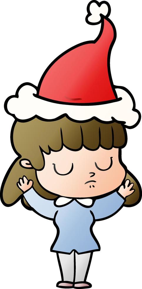 cartone animato sfumato di una donna indifferente che indossa il cappello di Babbo Natale vettore