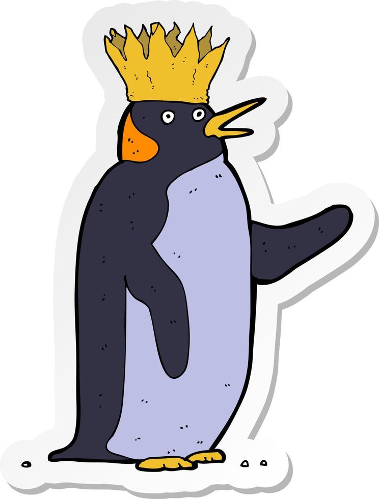 adesivo di un cartone animato pinguino imperatore che sventola vettore