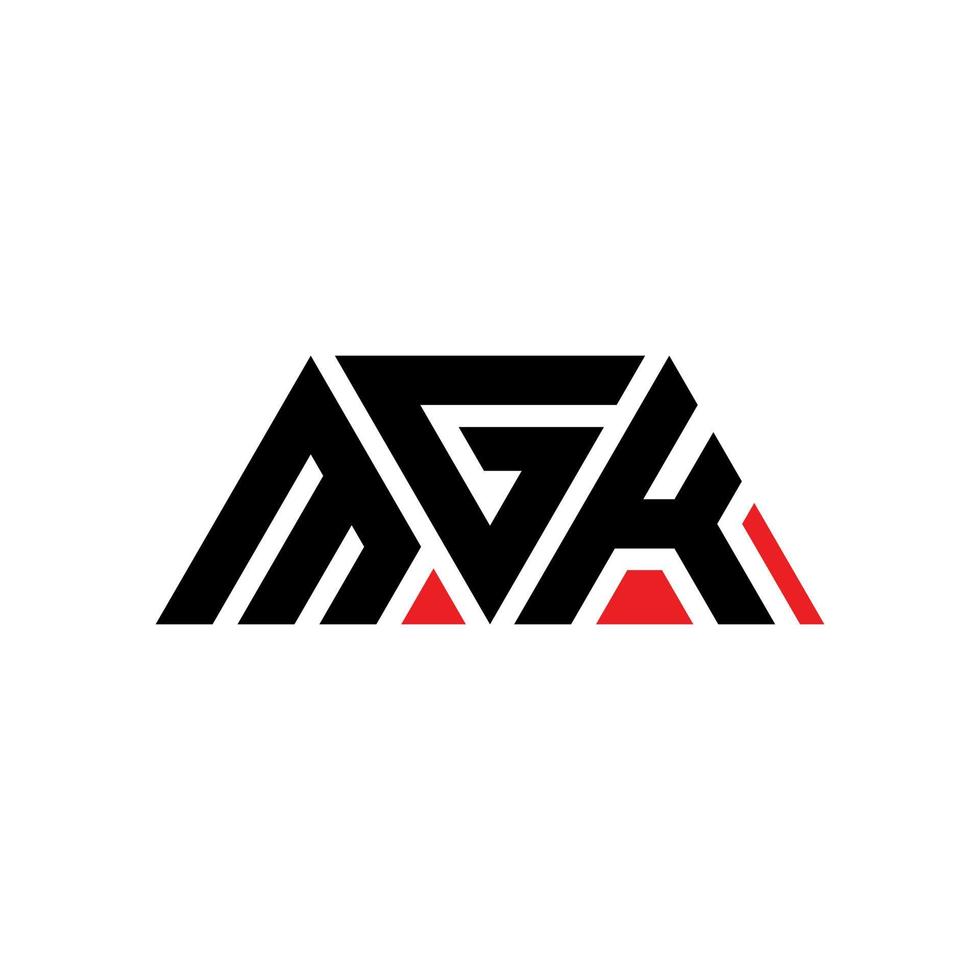 design del logo della lettera triangolare mgk con forma triangolare. monogramma di design del logo triangolo mgk. modello di logo vettoriale triangolo mgk con colore rosso. logo triangolare mgk logo semplice, elegante e lussuoso. mgk