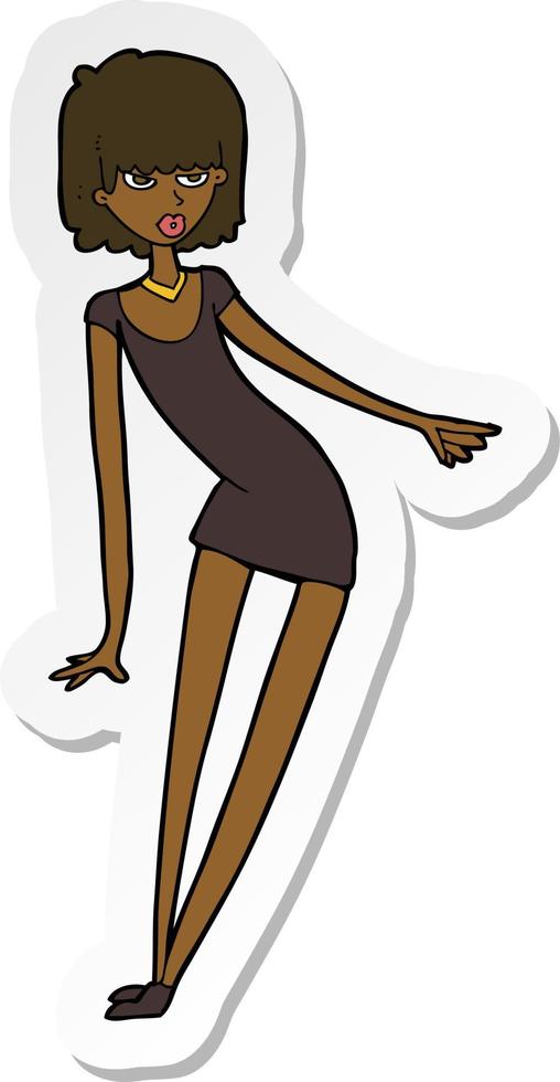 adesivo di una donna cartone animato in abito pendente vettore