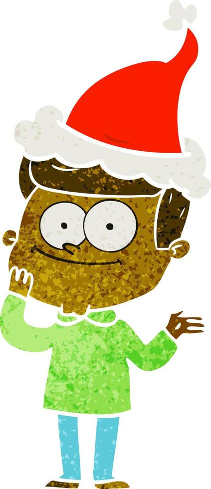 cartone animato retrò di un uomo felice che indossa il cappello di Babbo Natale vettore