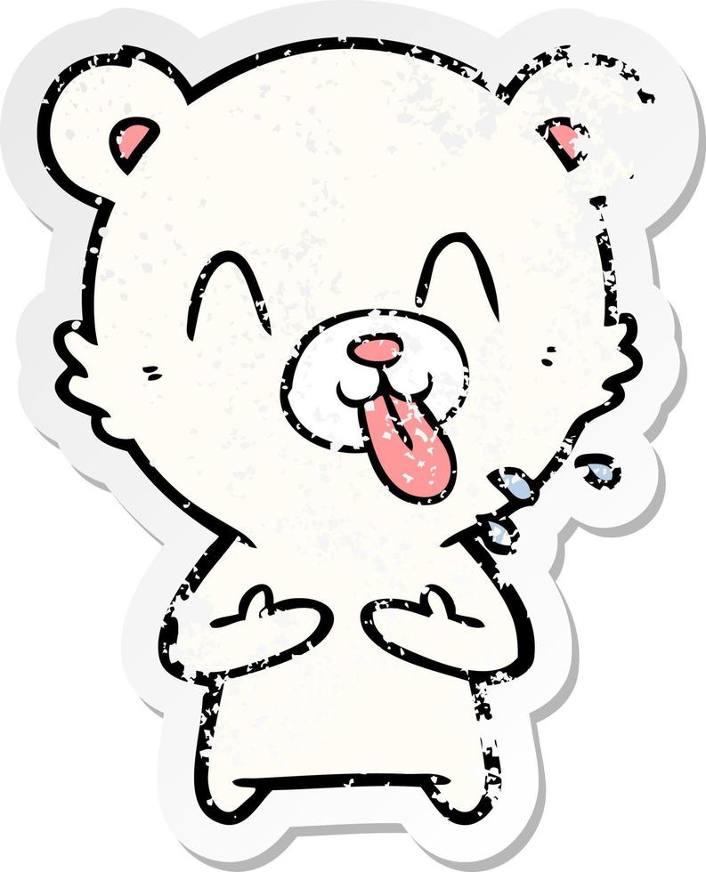 adesivo angosciato di un orso polare rude cartone animato che sporge la lingua vettore