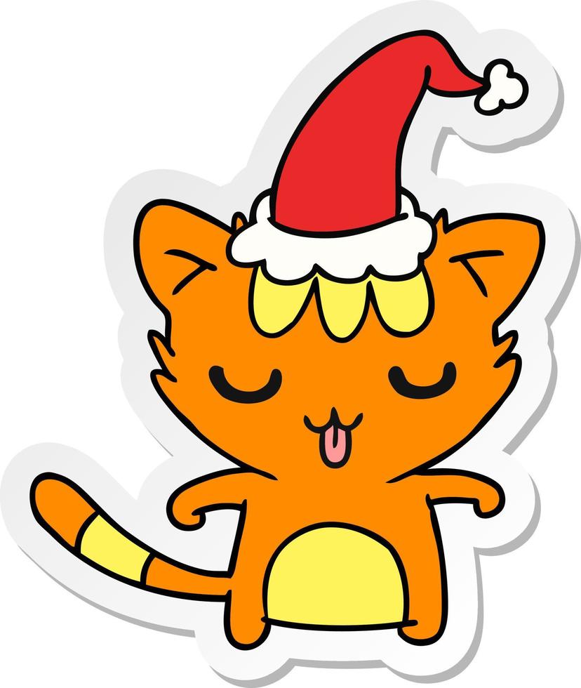 adesivo natalizio cartone animato di gatto kawaii vettore