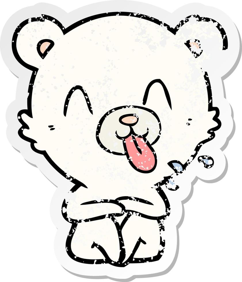 adesivo angosciato di un orso polare rude cartone animato che sporge la lingua vettore