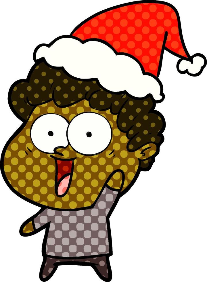 illustrazione in stile fumetto di un uomo felice che indossa il cappello di Babbo Natale vettore