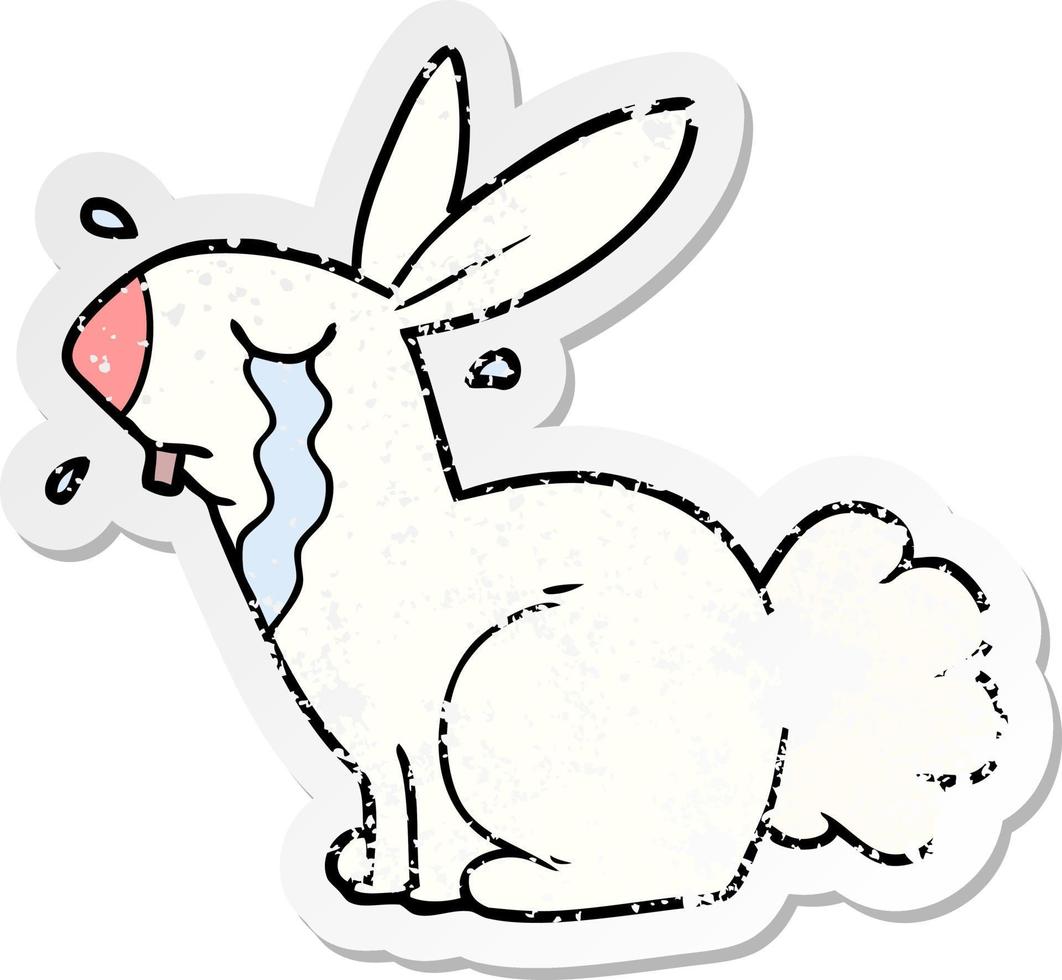 adesivo angosciato di un coniglio cartone animato che piange vettore