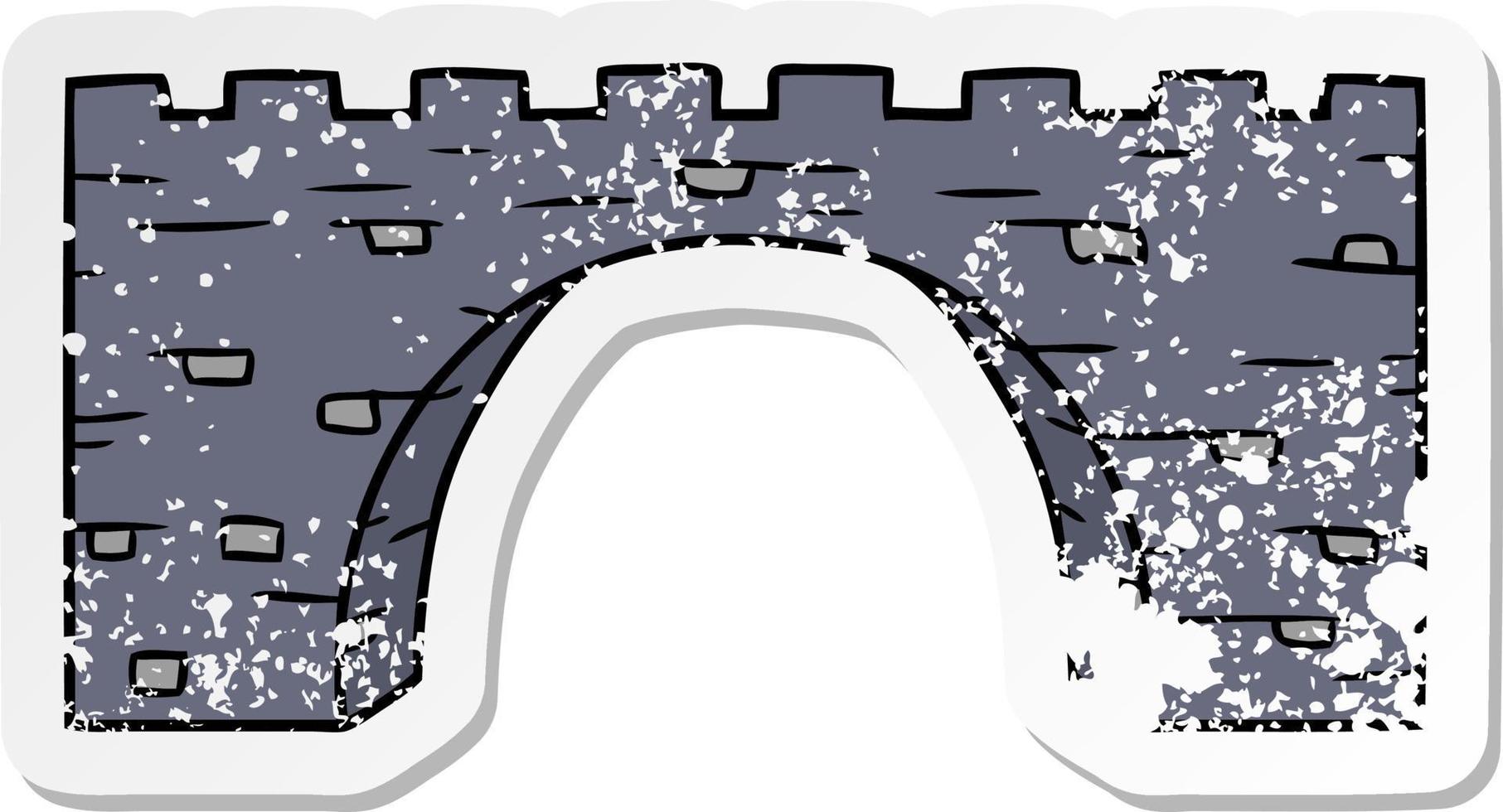 adesivo in difficoltà cartone animato doodle di un ponte di pietra vettore