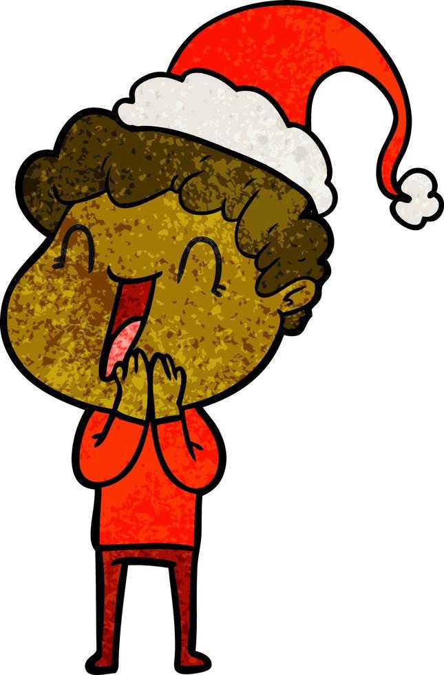 cartone animato strutturato di un uomo felice che indossa il cappello di Babbo Natale vettore